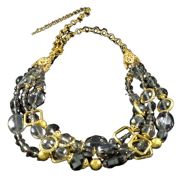 Statement Choker Necklace Layered Grey - Picture 4 of 6
